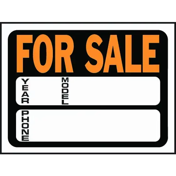 Hy Ko 3031 Hy Glo 9"X12" Plastic Auto For Sale Sign 1