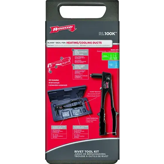 Arrow Rl100k Rivet Tool Kit, 1/8, 3/16 In Rivet, Non-Slip Grip Handle, Steel 1