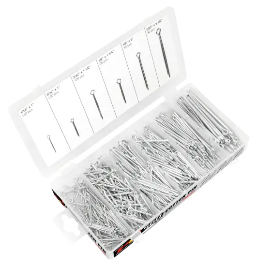 Performance Tool® W5205 Cotter Pin Assortment, Steel, Cadmium-Plated, 6-Size, 560-Piece 1