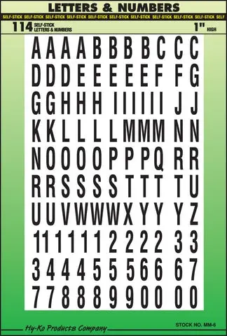 Hy Ko Mm-6 1 Inch Black On White Vinyl Letter And Number Set 1