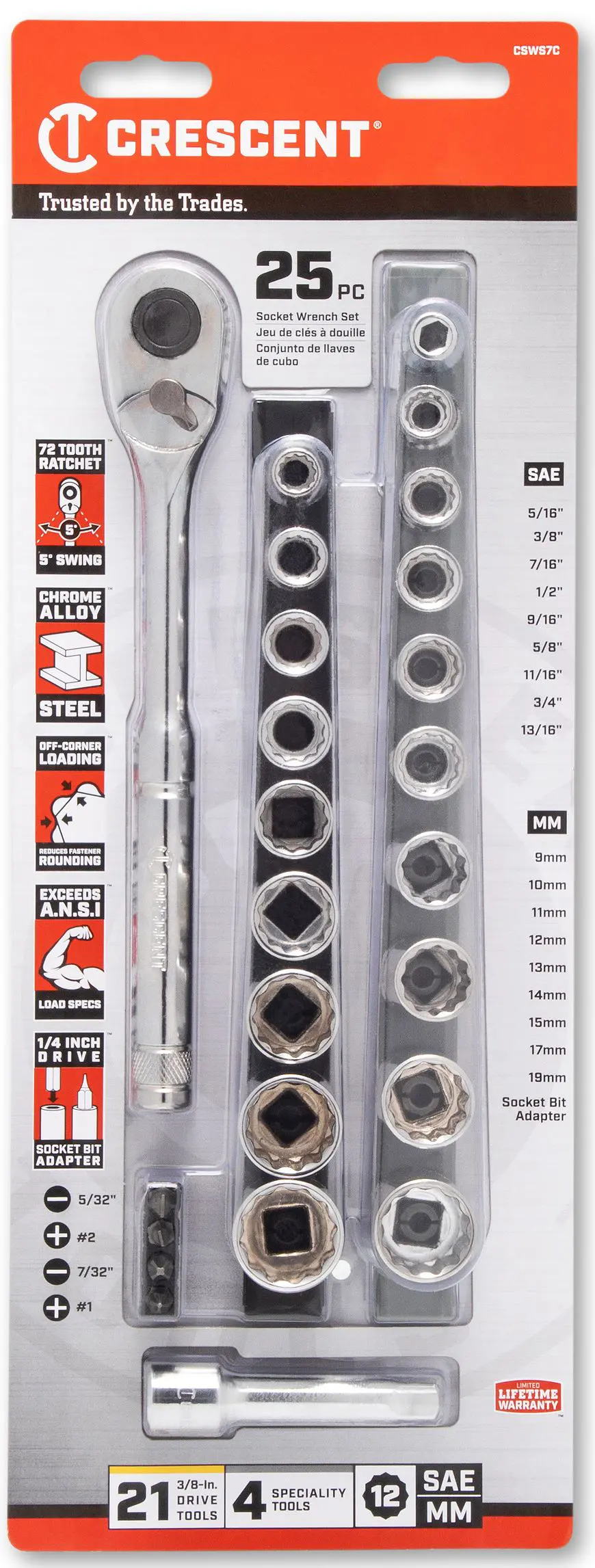 25 Pc. 3/8" Drive 12 Pt Sae/Metric Mechanics Tool Set 1