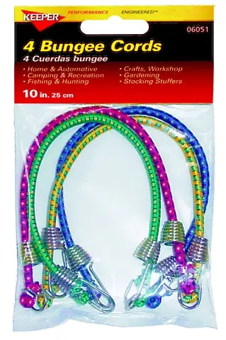 Keeper 10" Mini Bungee Cord 4Pk 1