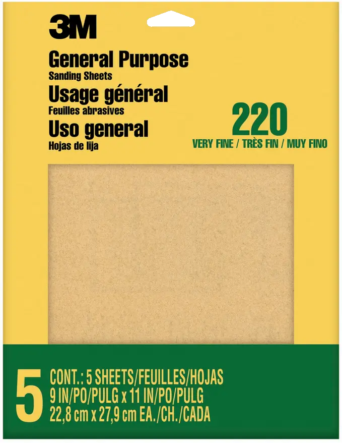 3M 9000Na Sand Blaster Aluminum Oxide Sandpaper Sheets, 220 Grit, 9 Inch By 11 Inch, 5 Pack 1
