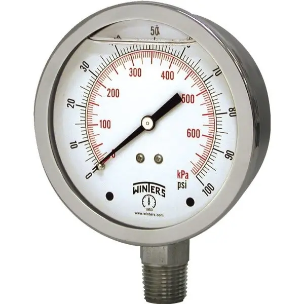 Winters 2-1/2" Glycerin Filled Dial 0-60 Psi Pressure Gauge With Bottom Mount 1