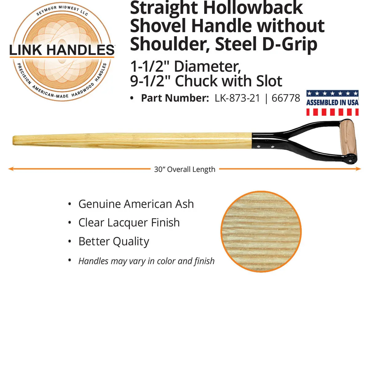 30" Straight Hollowback Shovel Handle 1