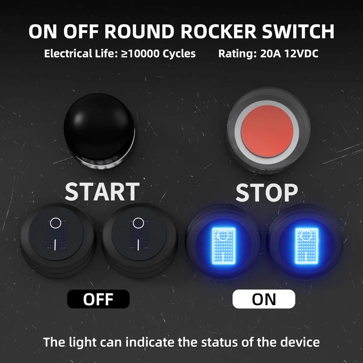 12V Waterproof Round Rocker Switch Blue Led Lighted [Ul Listed] On Off 3 Pin 12 Volt 20A Weatherproof Illuminated Toggle For Marine Car Rv Truck 1