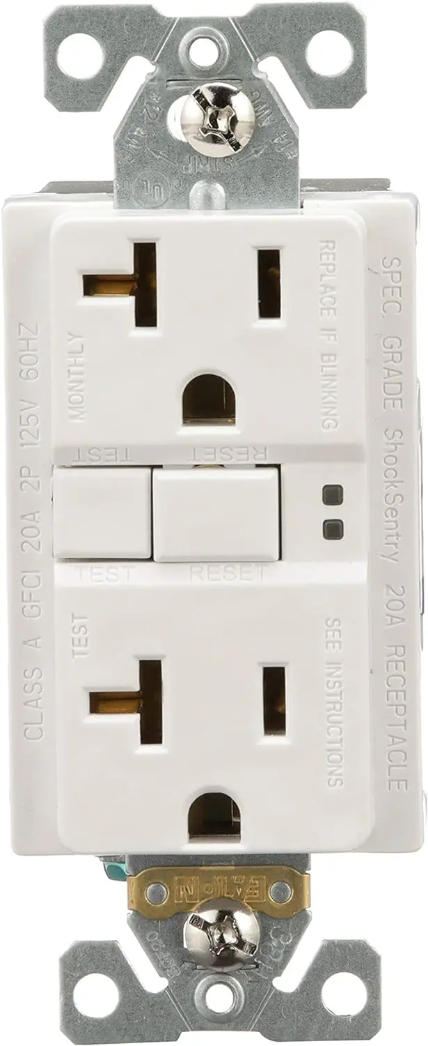 Eaton Sgf20w Arrow Hart Duplex Gfci Receptacle, 125 Vac, 20 A, 2 Pole, 3 Wire, White 1
