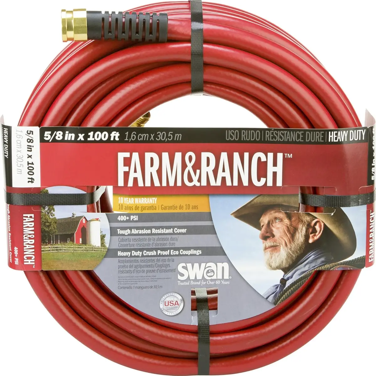 Swan Products Farm & Ranch Durable Heavy Duty Water Hose With Crush Proof Couplings Red 1