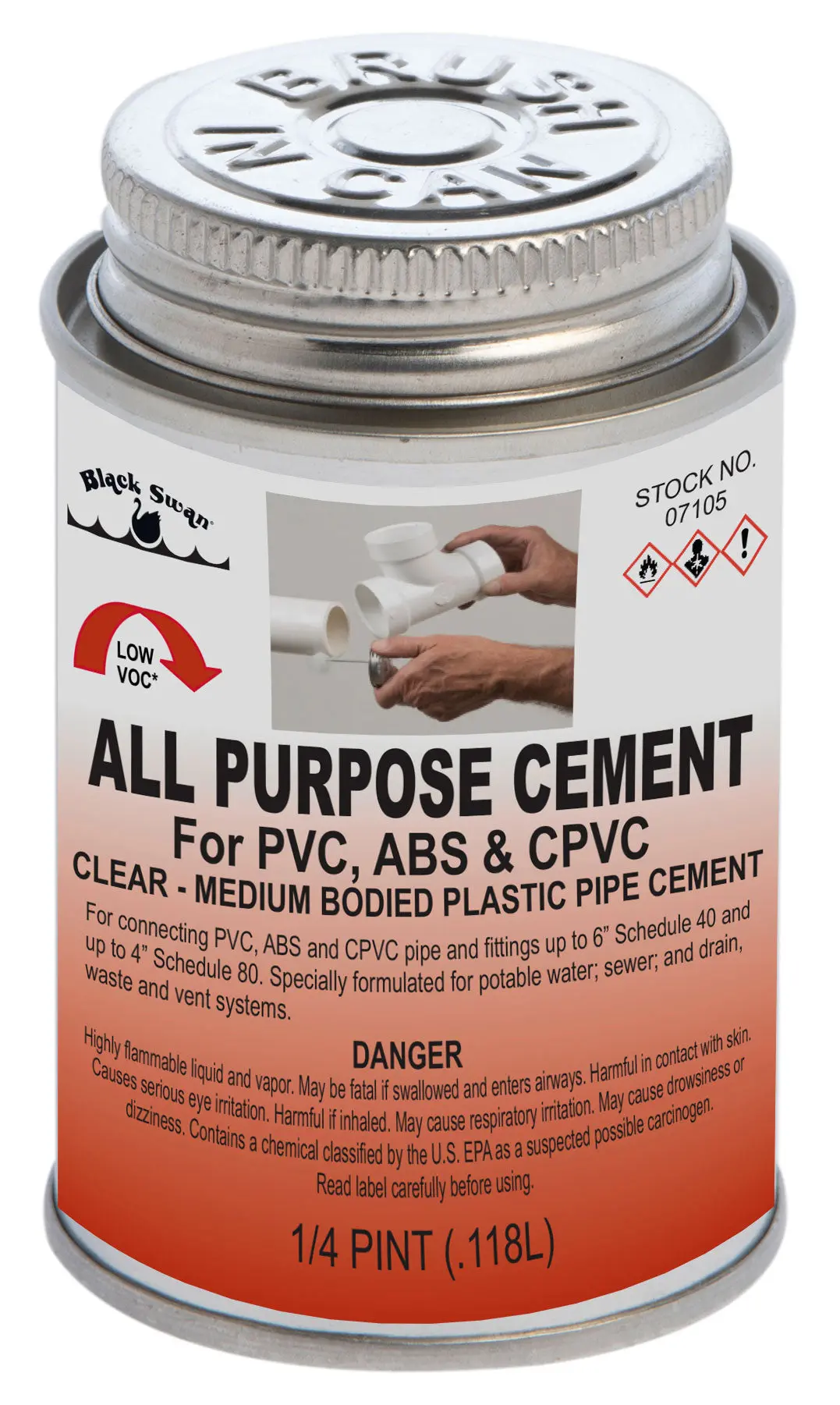 All Purpose Cement Black Swan 1/4Pt - Cpvc, Pvc, Abs 1