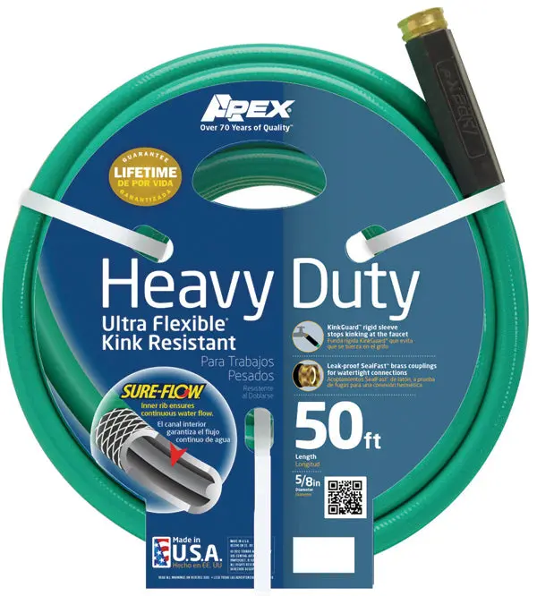 Water Hose 5/8" X 50' Heavy Duty Apex Green 1
