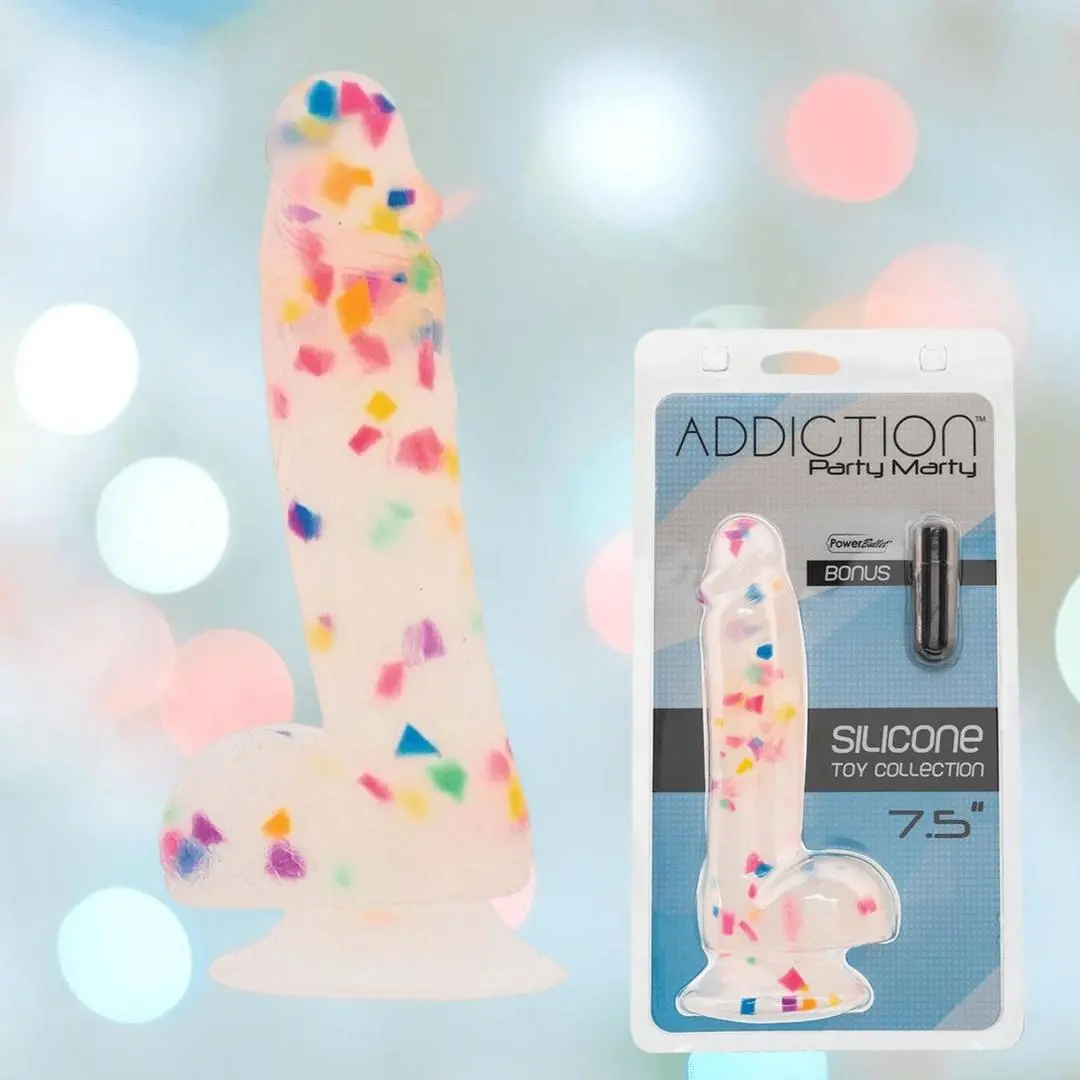 Addiction Party Marty Vibrating Dildo - Rainbow 7.5" 1