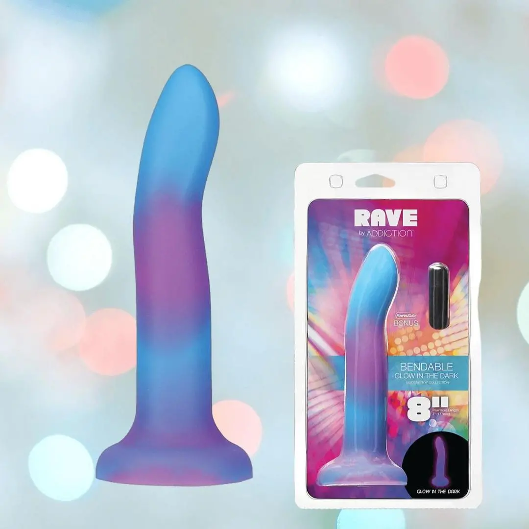 Addiction Rave Glow-In-The-Dark Bendable Vibrating Dong - Blue Purple 8" 1