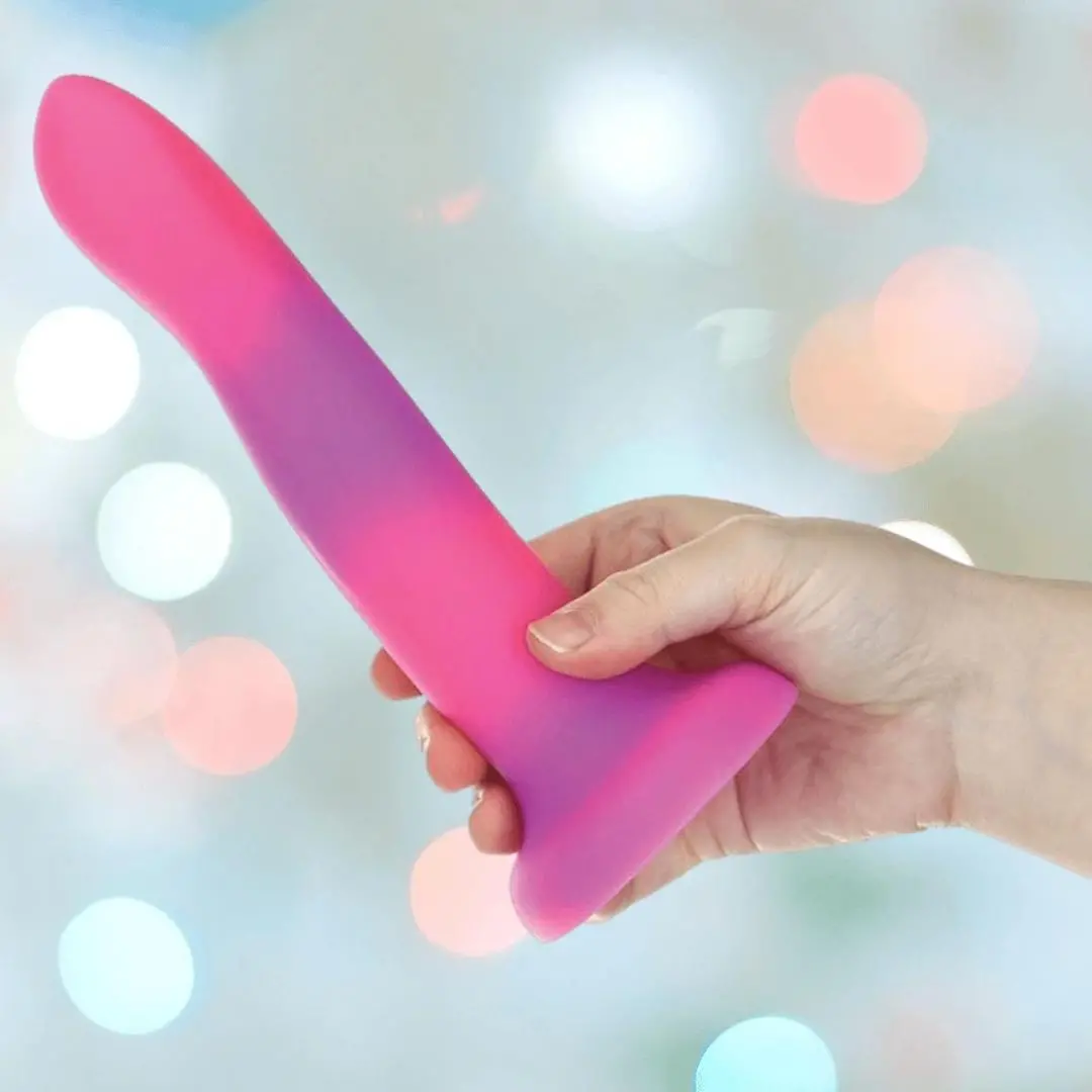 Addiction Rave Glow-In-The-Dark Bendable Vibrating Dong - Pink Purple 8" 2