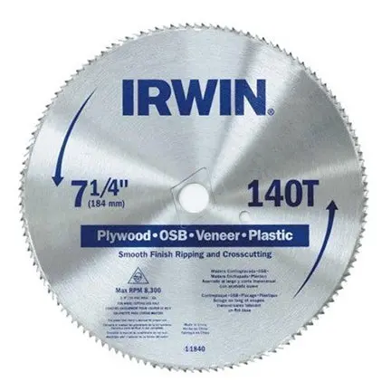 Irwin 11840 Circular Saw Blade 7-1/4 Inch By 5/8 Inch Arbor 140 Teeth Bi Metal Cutting Edge 1