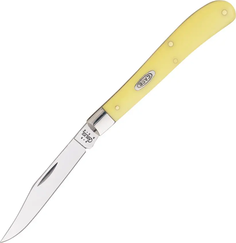 Case 031 Slimline Trapper Folding Pocket Knife With Yellow Synthetic Handle 1