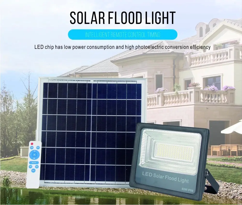 Led Solar Floodlight With External Panel 60W 1
