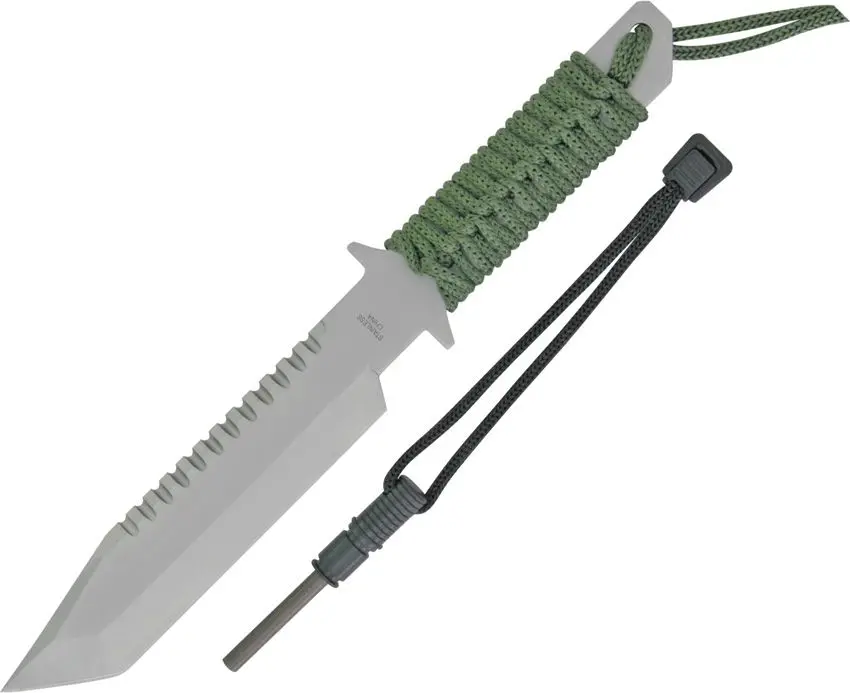 Survivor Hk-106280 Fixed Blade Outdoor Knife, Tanto Blade, Green Cord-Wrapped Handle, 11-Inch Overall 1