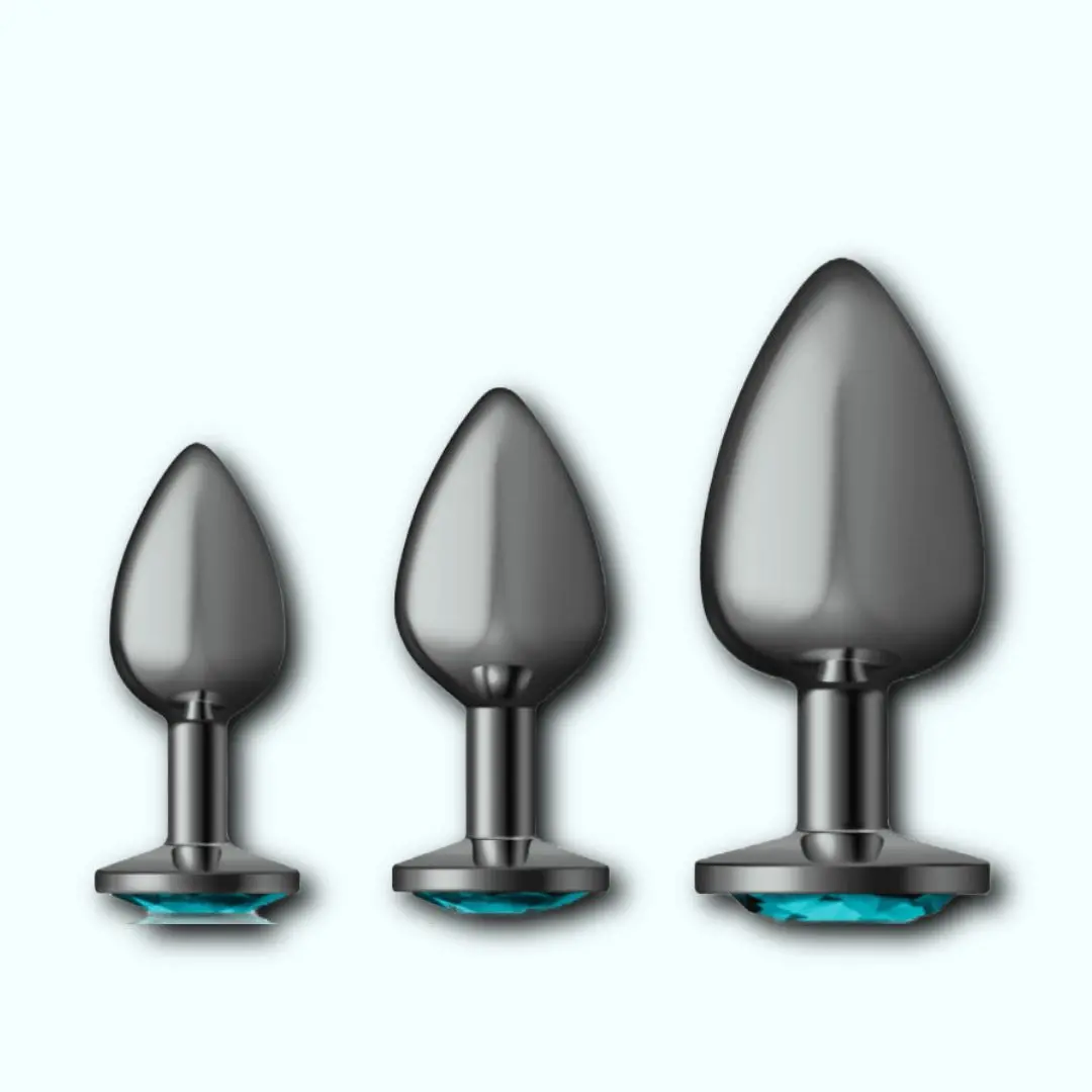 Cheeky Charms Metal Butt Plug Gunmetal Anal Trainer Kit - Teal 1
