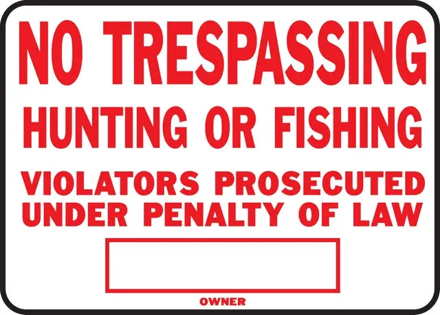Sign Aluminum No Hunt/Fish 1