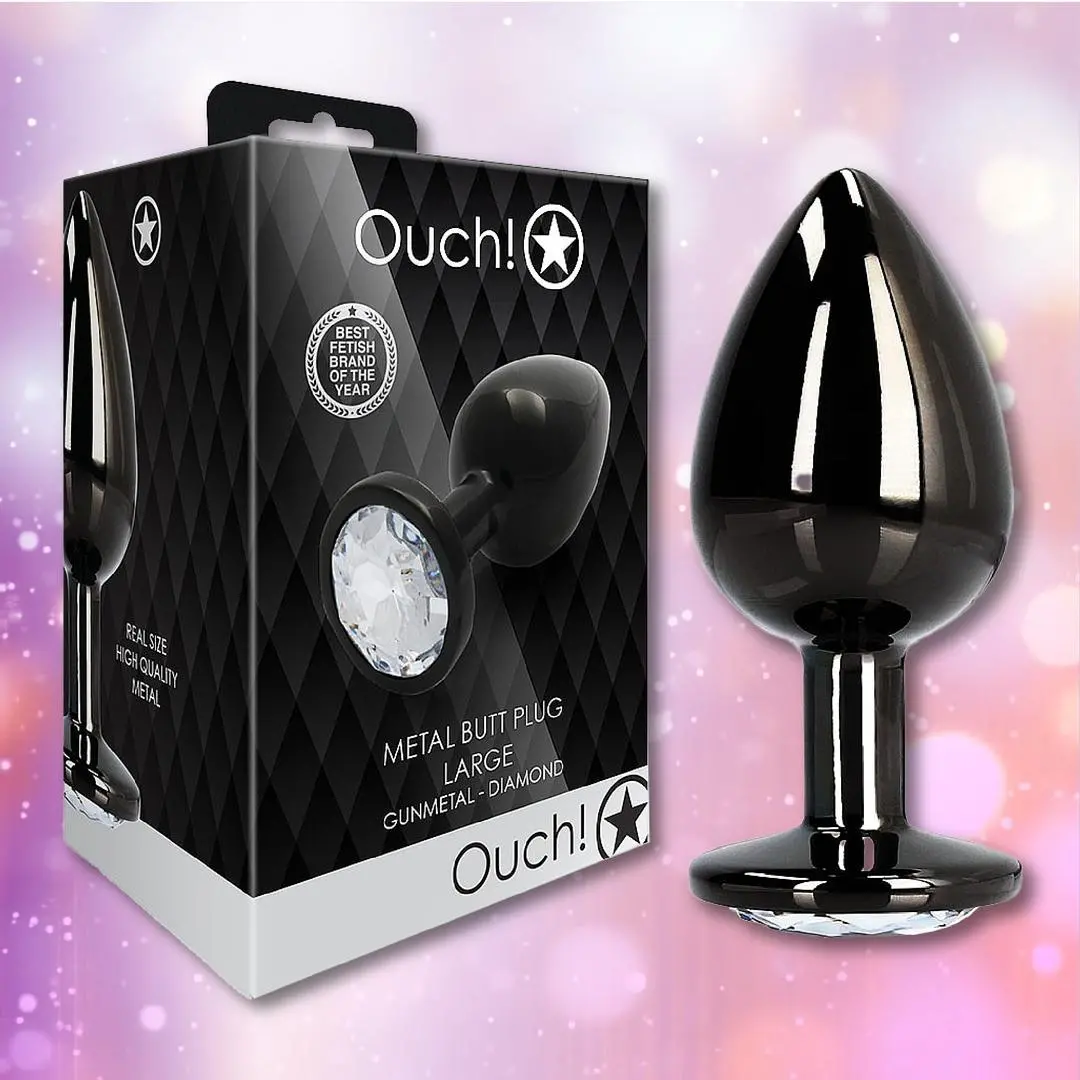 Ouch! Large Metal Butt Plug – Gunmetal With Diamond Base 1