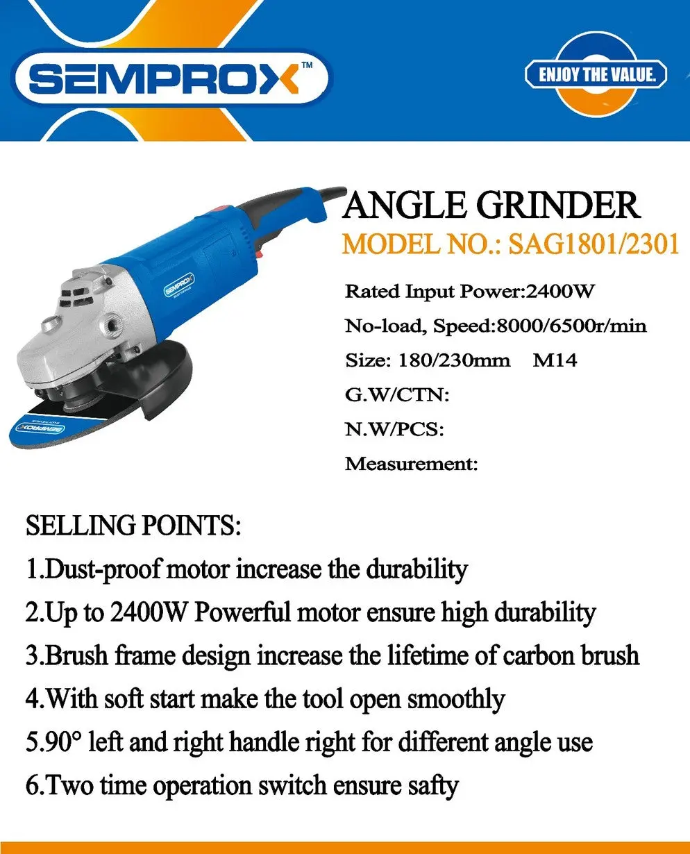 Semprox 180Mm Angle Grinder 2400Windustrial Heavy Duty 1
