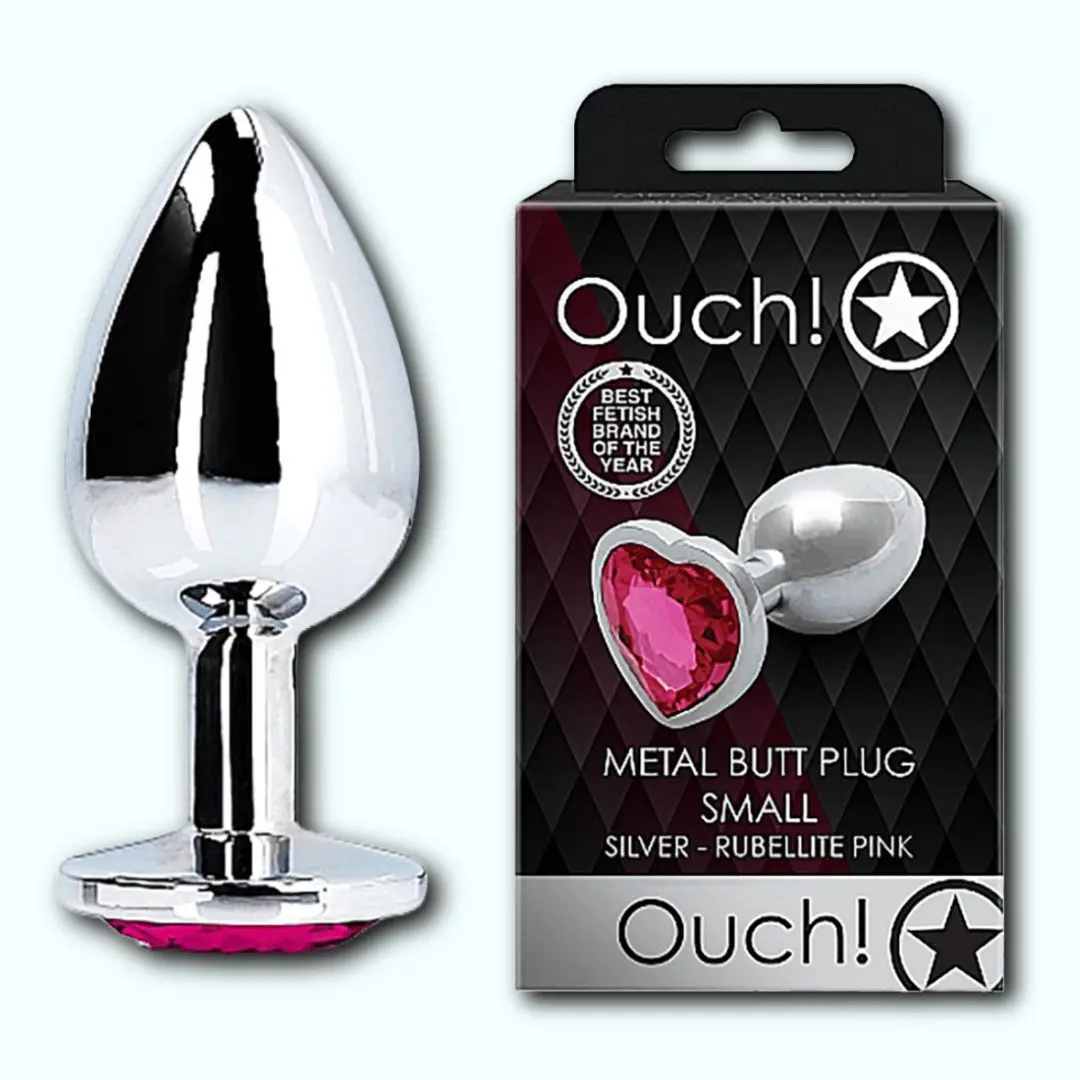 Shots Ouch! Heart Gem Butt Plug Small - Silver/Rubellite Pink 1