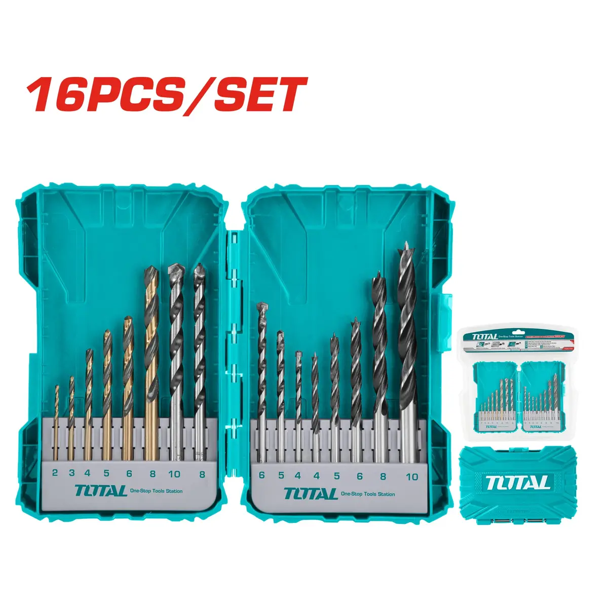 Total 16 Pcs Metal, Concrete And Wood Drill Bits Set Tacsdl11601 1