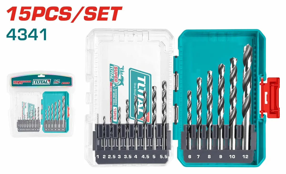 Total 15Pcs 4341 Hss Drill Bits Set Tacsdl51506 1