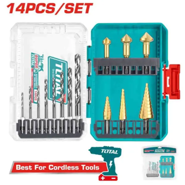 Total 14 Pcs 4341 Hss Drill Bits And Step Drill Bits Set Tacsdl61401 1