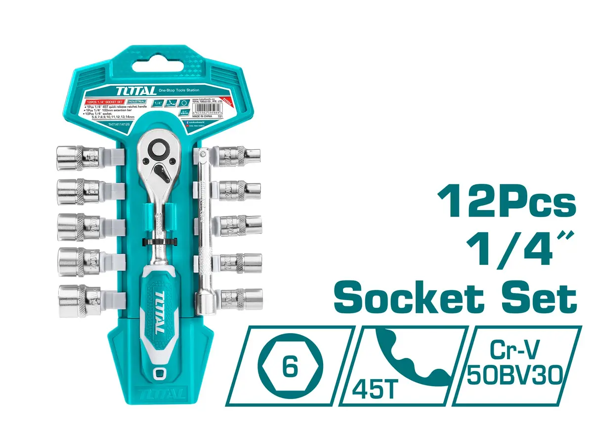 Total 12Pcs 1/4 Socket Set Tht14114126 1