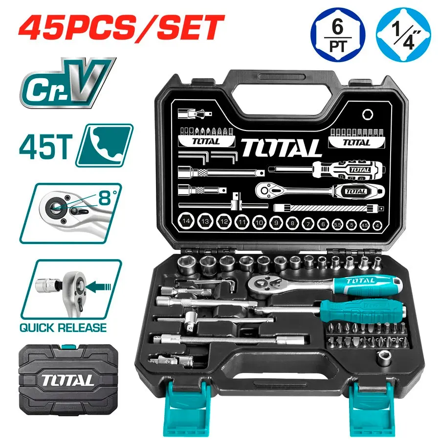 Total 45 Pcs 1/4" Socket Set Tht141451 1