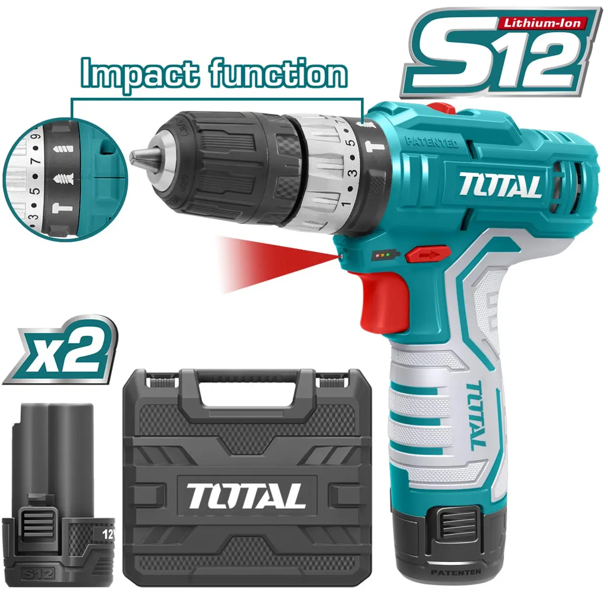 Total Lithium-Ion Impact Drill 12V Tidli1232 1