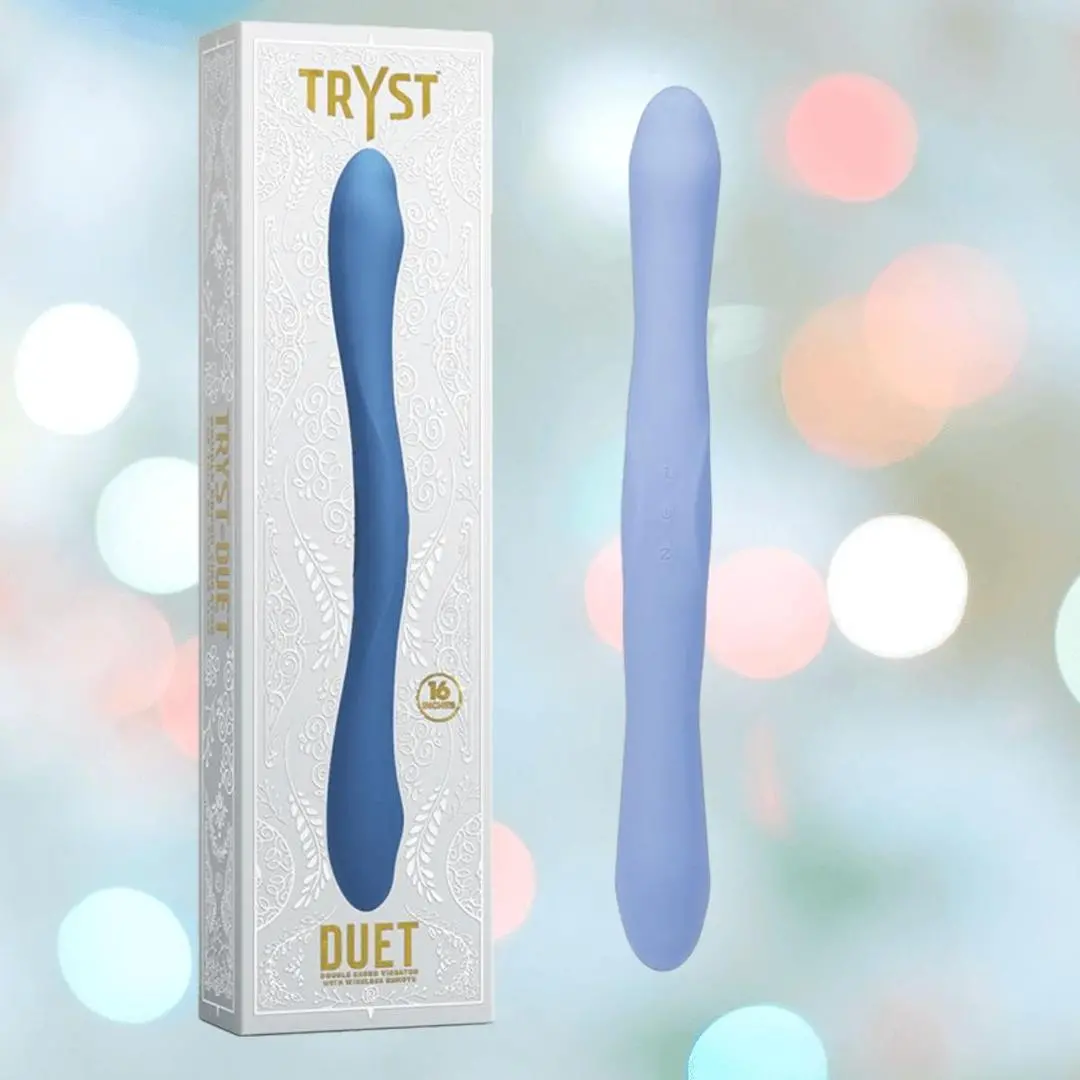 Tryst Duet Double-Ended Silicone Vibrating Dildo With Wireless Remote - Periwinkle 1