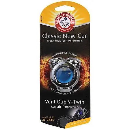 Arm & Hammer Car Air Freshener, Gearhead V-Twin Vent Clip, New Car Scent - Cas Of 4 Retail Packs 1