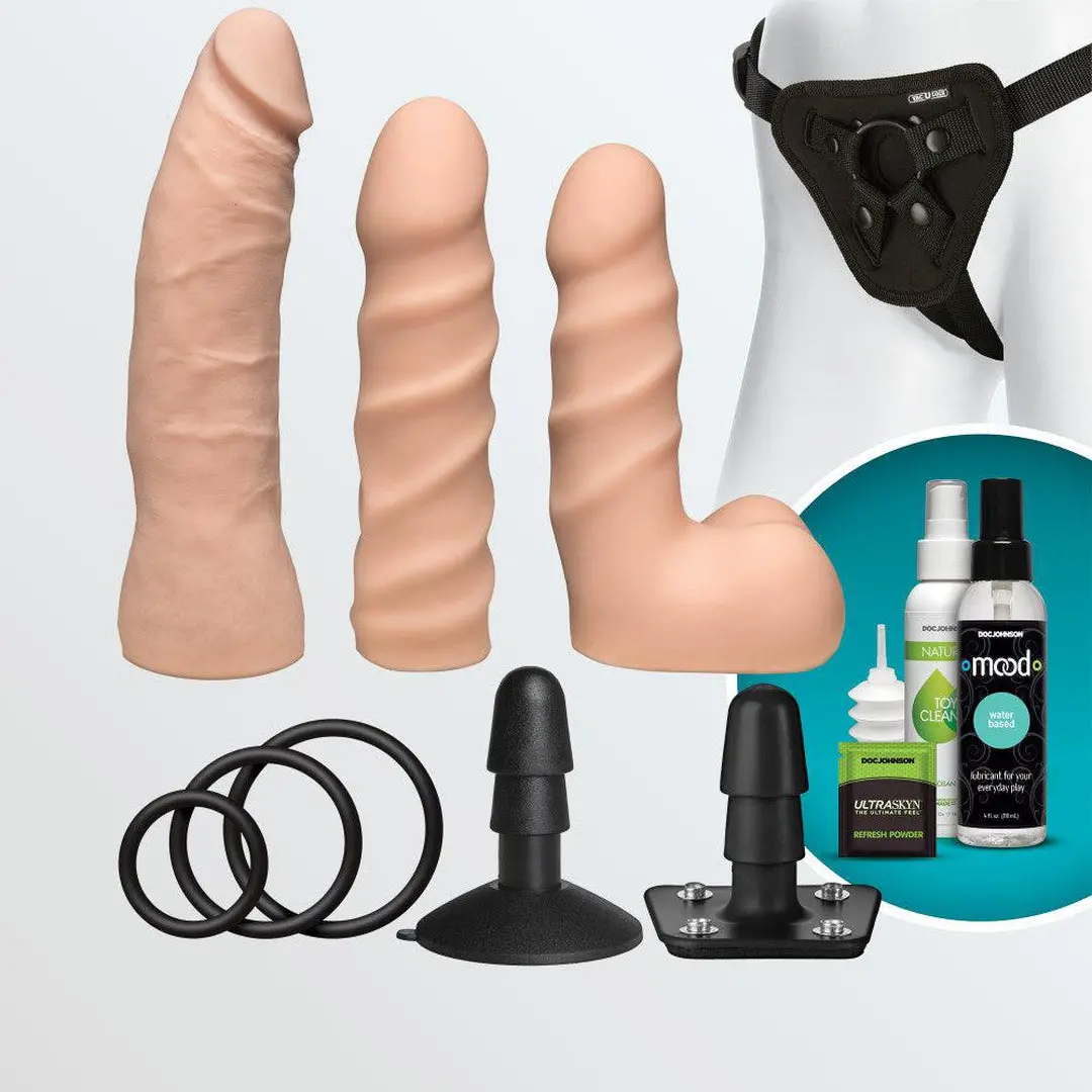 Vac-U-Lock Dual Density Starter Set W/ Harness, Dildos, And More! 1