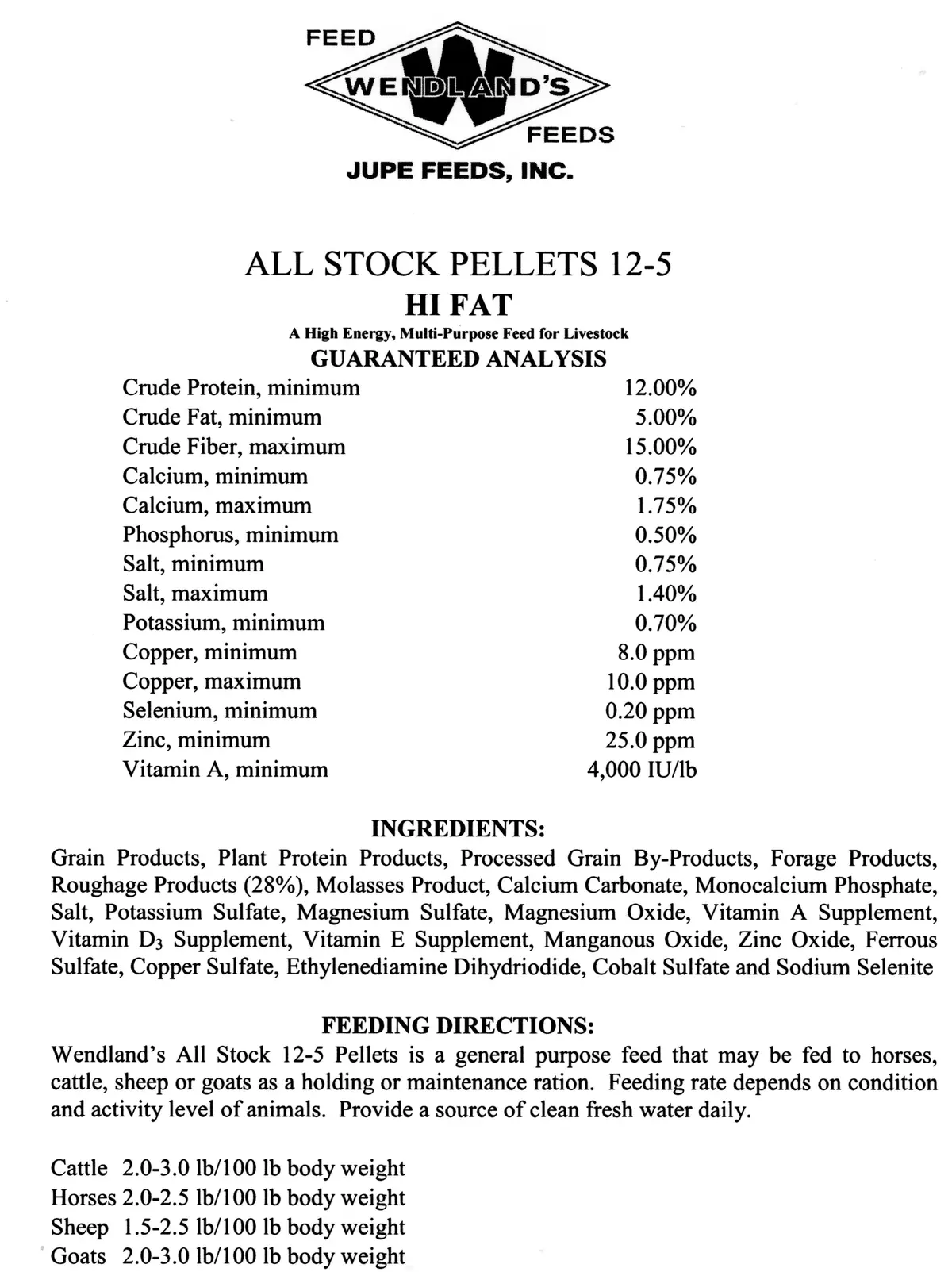 All Stock Pellets High Fat 12-5 50# - Wendland's Feed 1