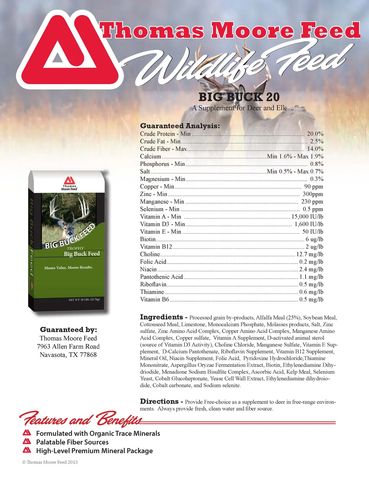 20% Deer Protein Pellets Big Buck  50# - Thomas Moore Feed 1
