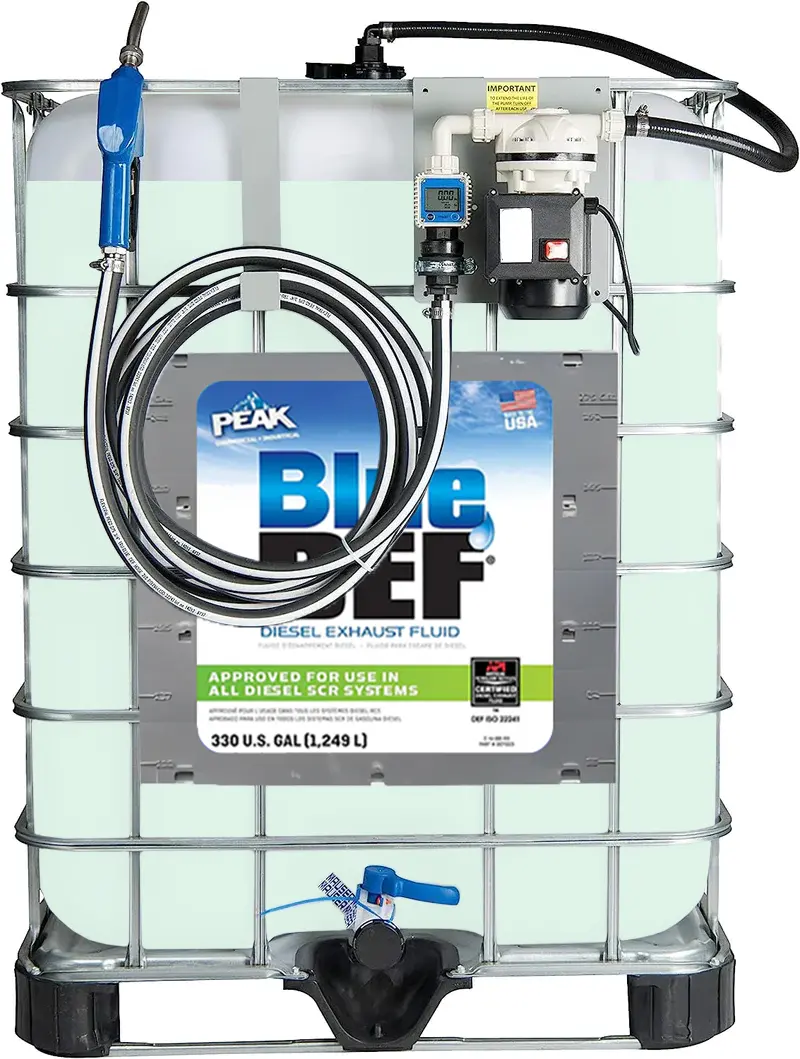Pre-Filled 330 Gallon Blue Def Tote With Metered 110V Electric Powered Pump Installed 1
