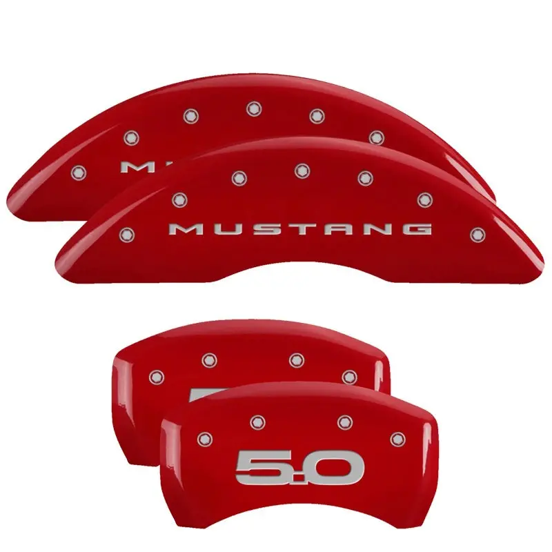 Mgp Engraved Caliper Covers – Front & Rear Set For 2015+ Ford Mustang, Red Finish With Silver Accent 1