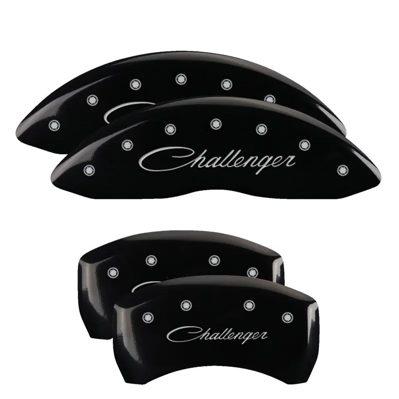 Mgp 4 Caliper Covers Engraved Front & Rear Cursive/Challenger Black Finish Silver Ch 1