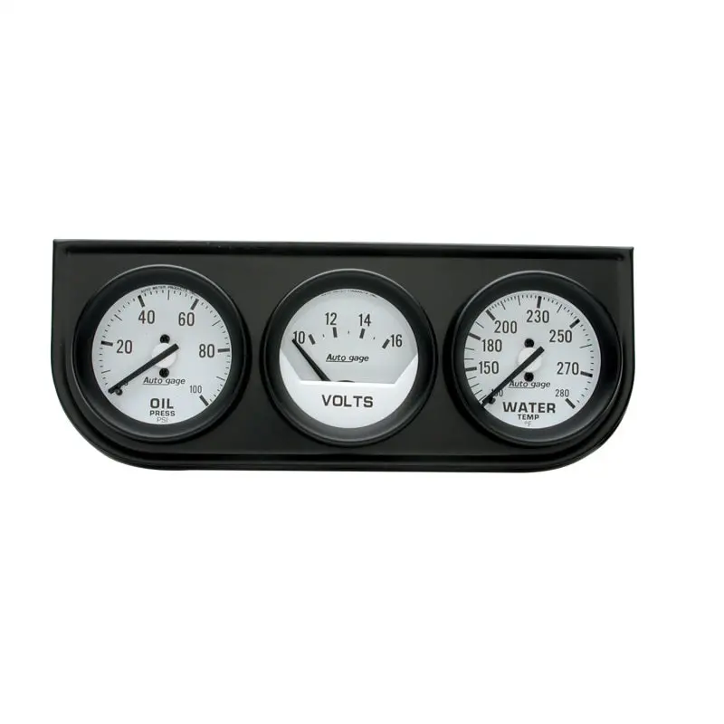 Autometer Autogage 3-In-One Mechanical Gauge Console – Oil Pressure (0–100 Psi), Voltage (10–16V), Coolant Temp (100–280°F) 1
