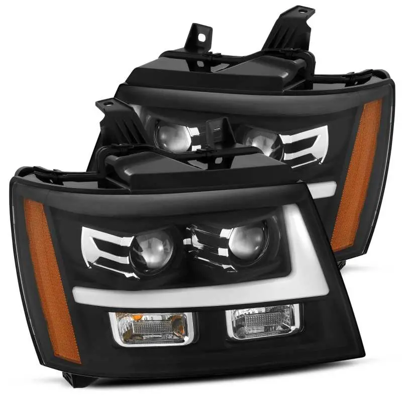 Alpharex Luxx-Series Led Projector Headlights For 2007–2014 Chevrolet Tahoe & Suburban – Black Housing With Drl And Sequential Turn Signals 1