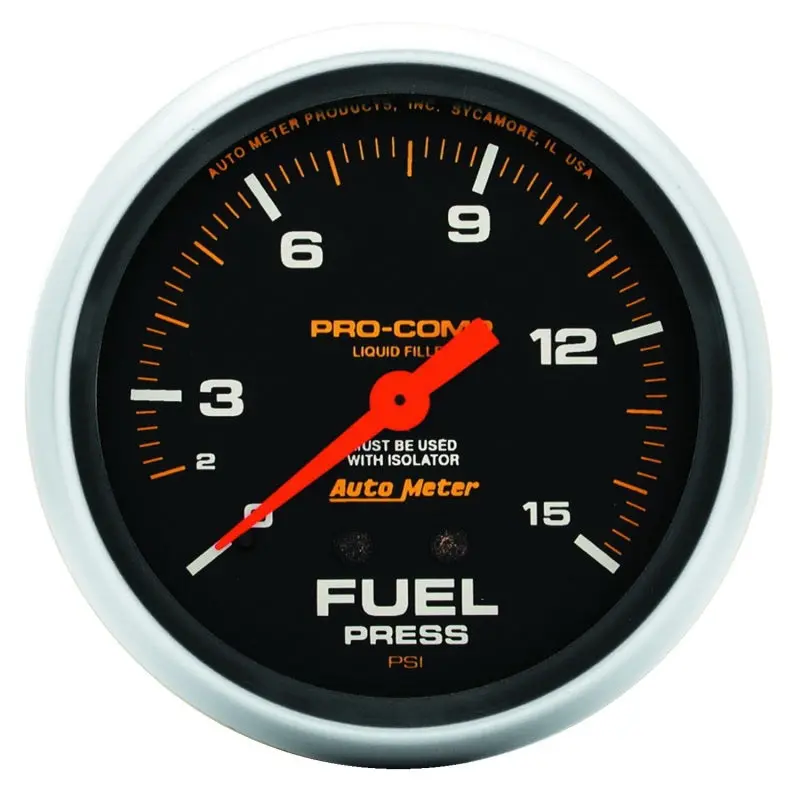 Autometer Pro-Comp Liquid-Filled Fuel Pressure Gauge – 2-5/8", 0–15 Psi With Isolator 1